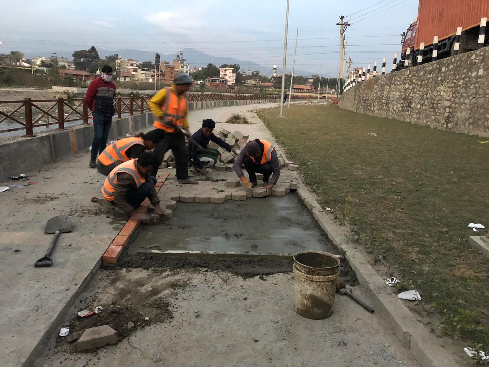 Landscape improvement works along Bagmati River Bank.